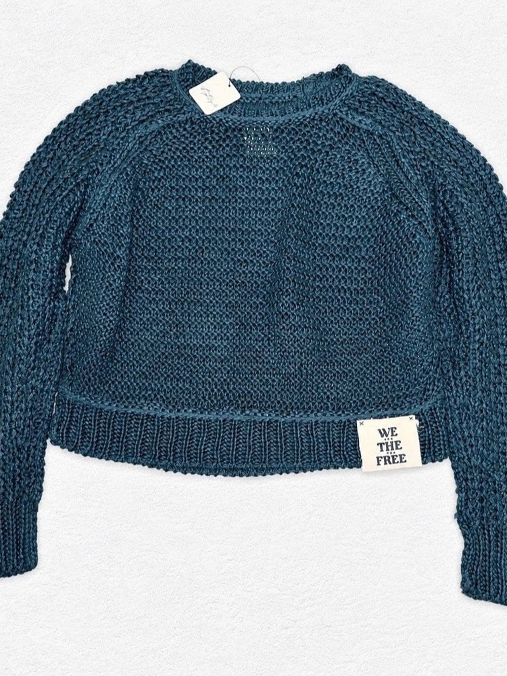 We The Free Linen Sweater Linen Cropped Sweater in Blue Size XS NWT